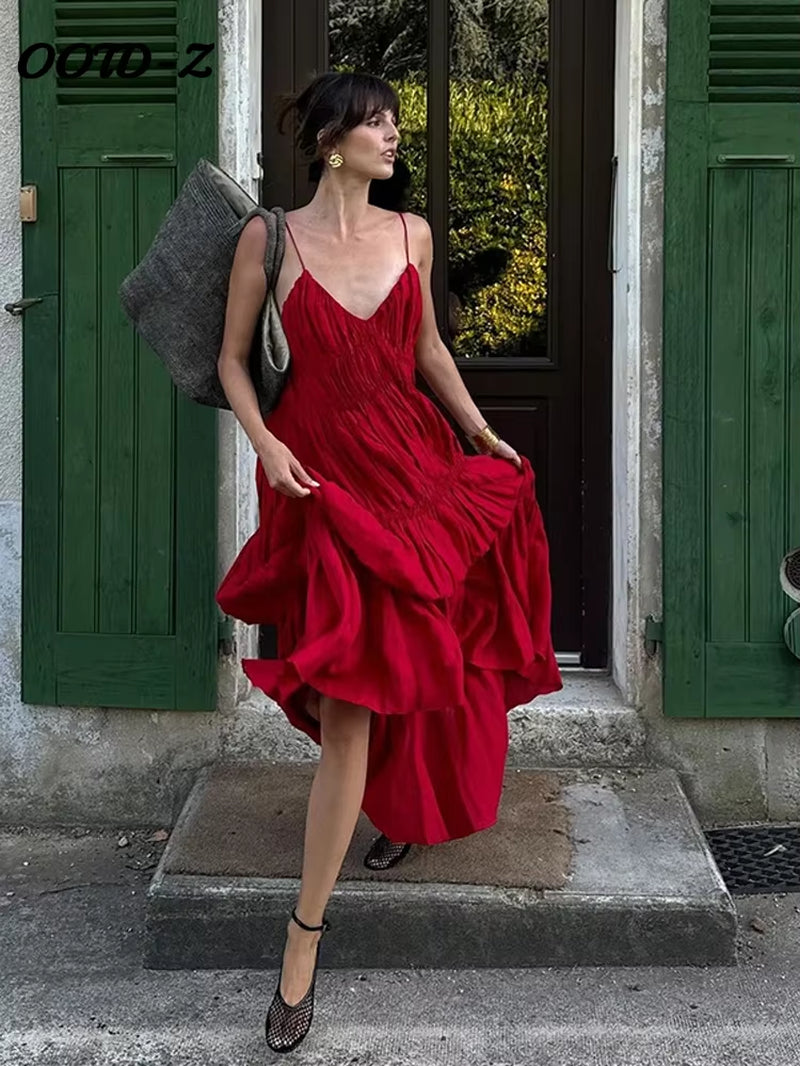 Sling A-Line Long Dress Women Sexy Sleeveless Backless Deep V-Neck Female Dresses 2025 Spring Summer Beach Party Lady Robe