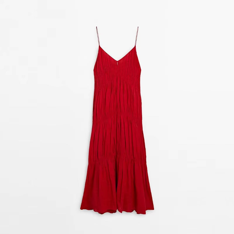Sling A-Line Long Dress Women Sexy Sleeveless Backless Deep V-Neck Female Dresses 2025 Spring Summer Beach Party Lady Robe